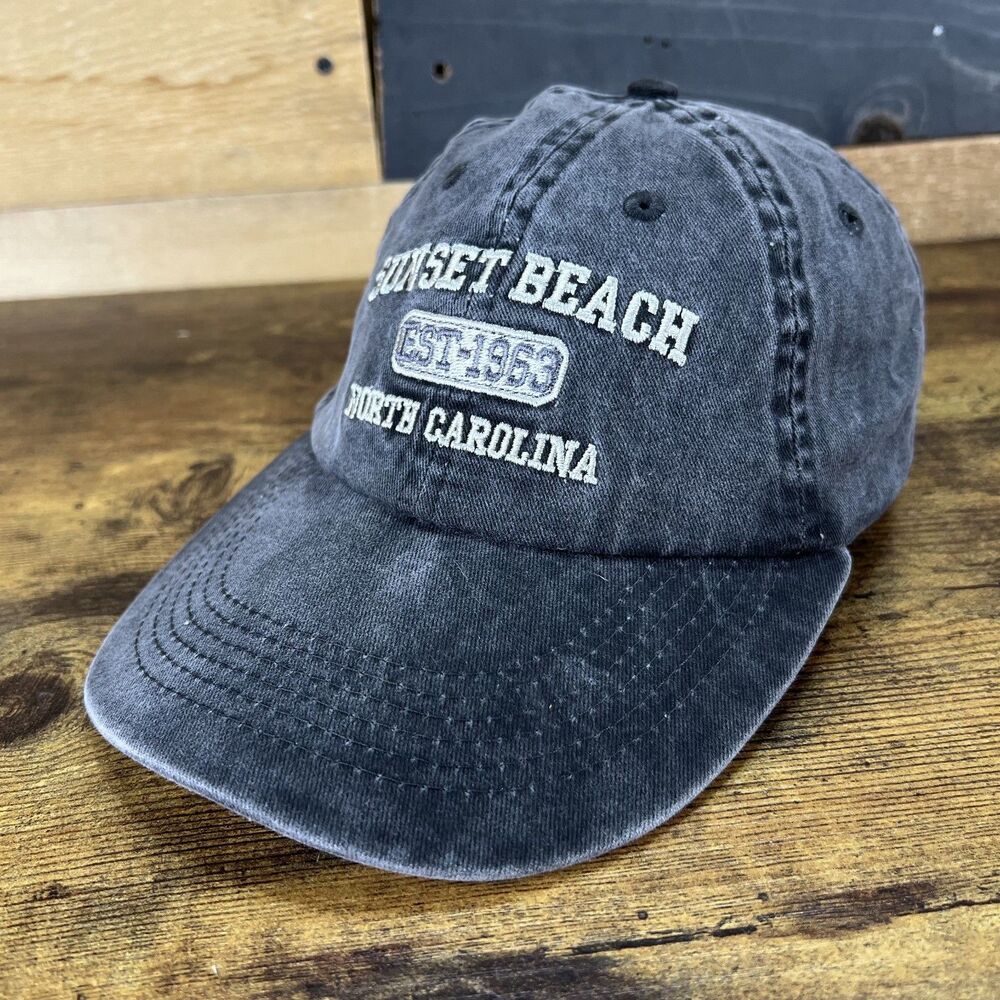 Sunset Beach North Carolina Black Denim Embroidered Adjustable Hat Baseball Cap